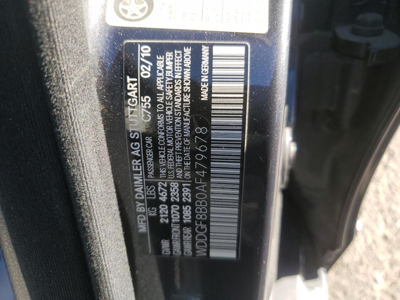 2010 Mercedes-Benz C 300 4Matic VIN: WDDGF8BB0AF479678 Lot: 86676674