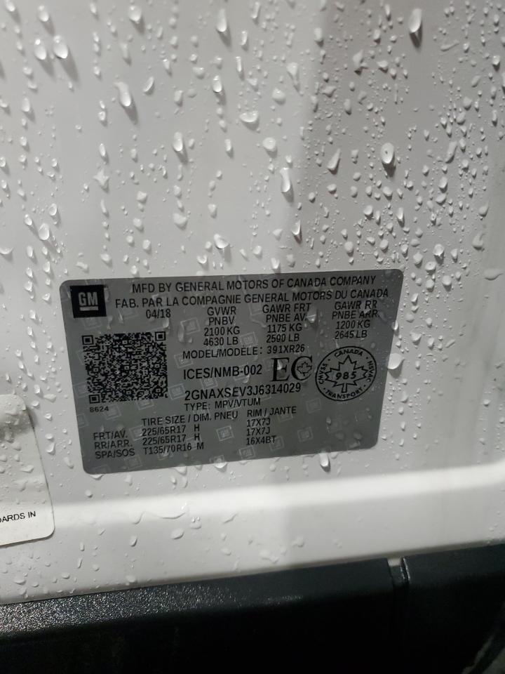 2018 Chevrolet Equinox Lt VIN: 2GNAXSEV3J6314029 Lot: 66185675