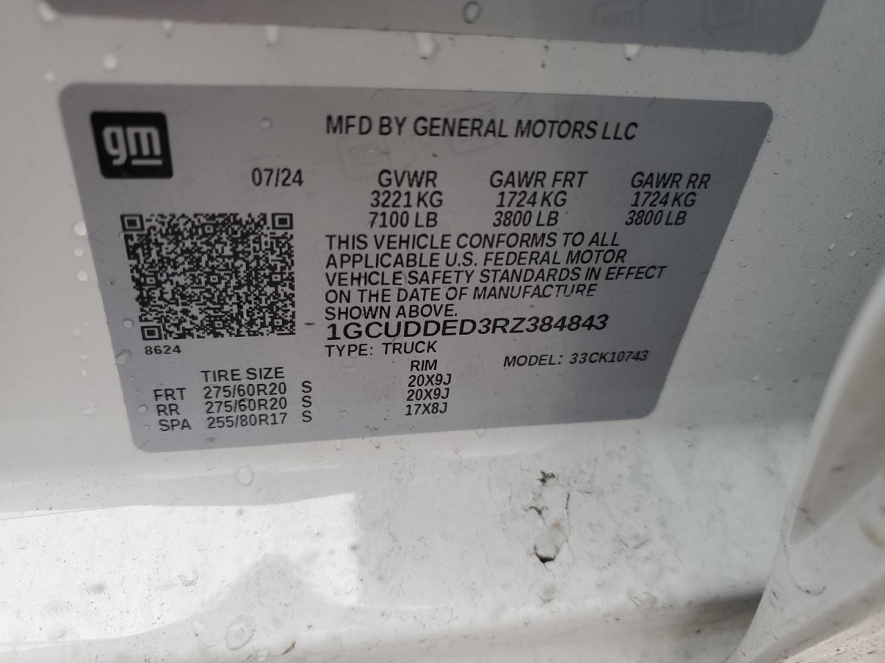 2024 Chevrolet Silverado K1500 Lt VIN: 1GCUDDED3RZ384843 Lot: 89393645