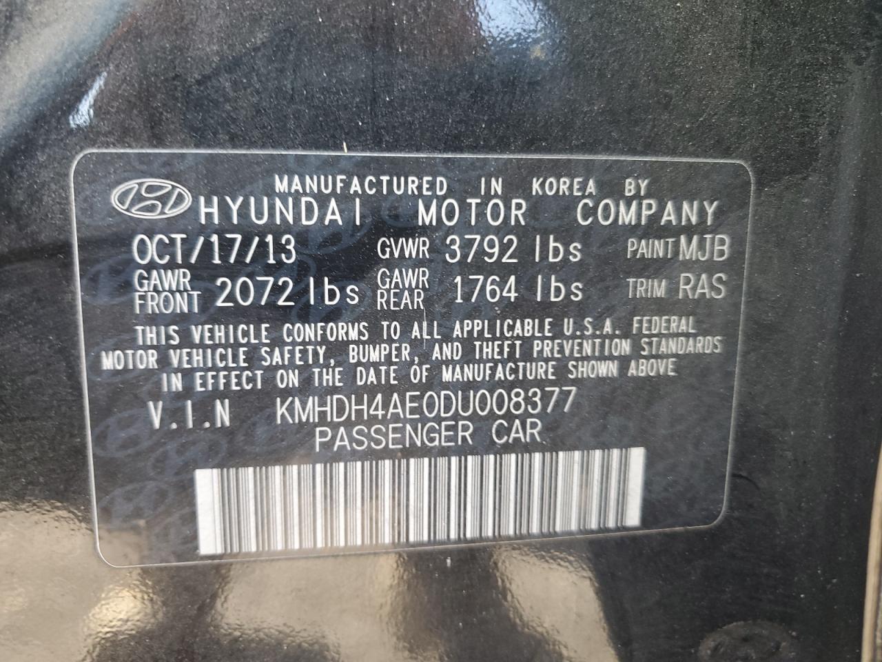 VIN KMHDH4AE0DU008377 2013 HYUNDAI ELANTRA no.12