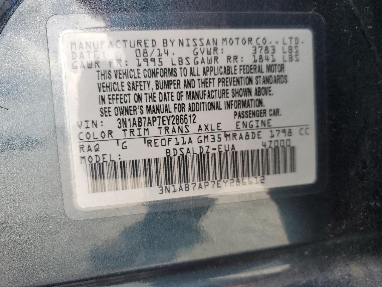 VIN 3N1AB7AP7EY286612 2014 NISSAN SENTRA no.12