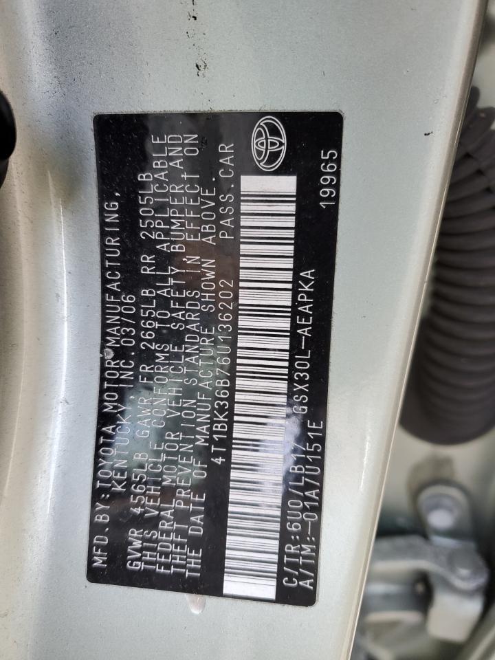 2006 Toyota Avalon Xl VIN: 4T1BK36B76U136202 Lot: 42094675