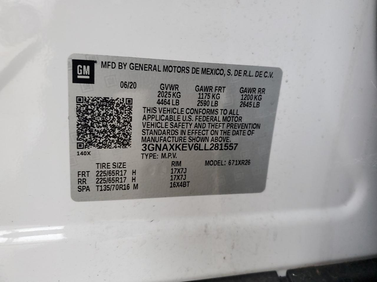 3GNAXKEV6LL281557 2020 CHEVROLET EQUINOX - Image 12