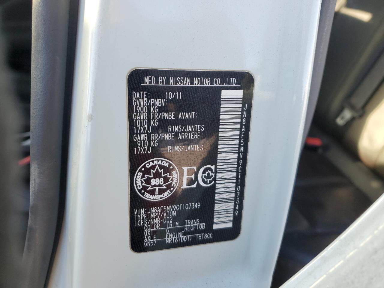 2012 Nissan Juke S VIN: JN8AF5MV9CT107349 Lot: 87637985