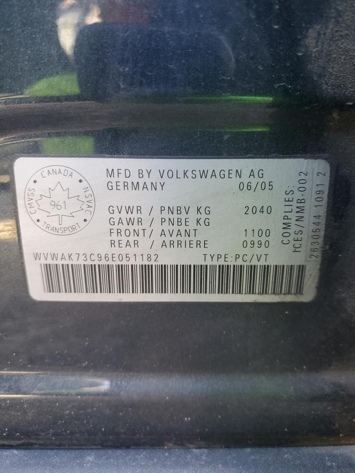 2006 Volkswagen Passat 2.0T VIN: WVWAK73C96E051182 Lot: 85921874