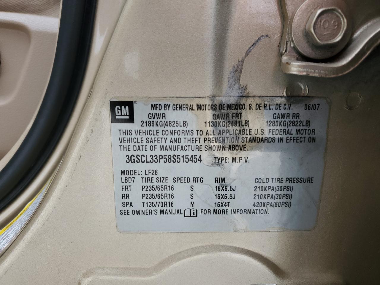 2008 Saturn Vue Xe VIN: 3GSCL33P58S515454 Lot: 42028085