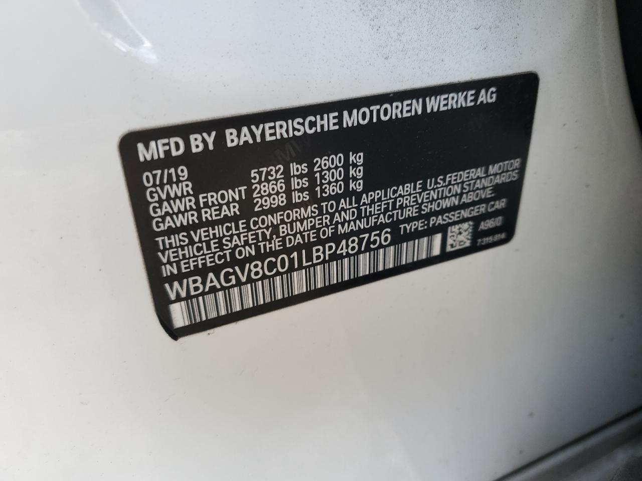 2020 BMW M850Xi VIN: WBAGV8C01LBP48756 Lot: 42390105