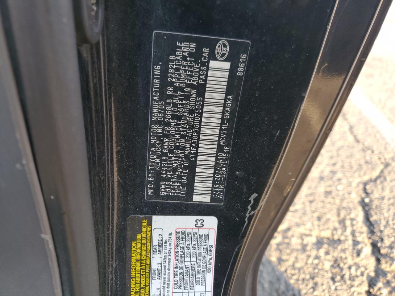 2006 Toyota Camry Solara Se VIN: 4T1FA38P36U075055 Lot: 41543585