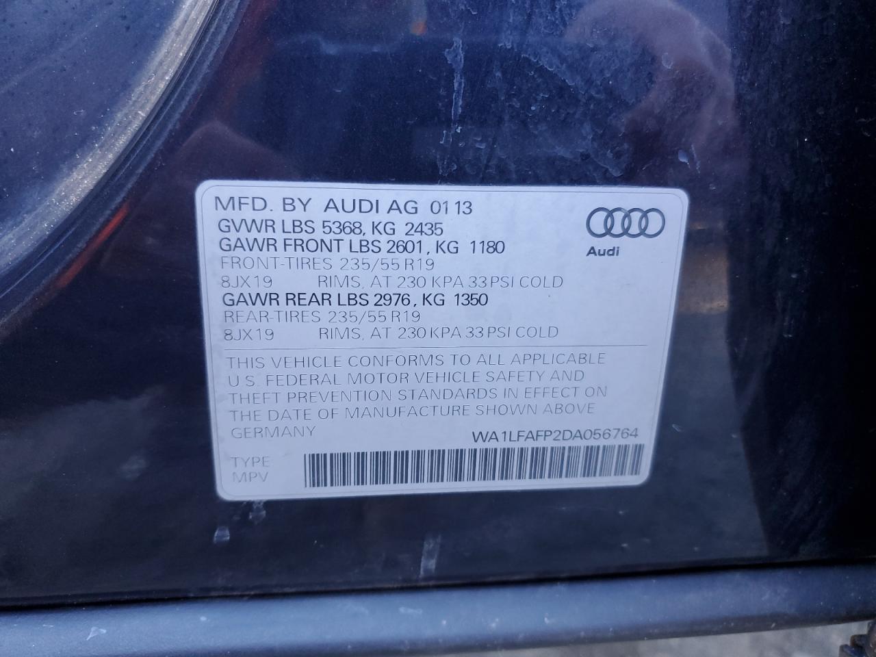 VIN WA1LFAFP2DA056764 2013 AUDI Q5 no.13