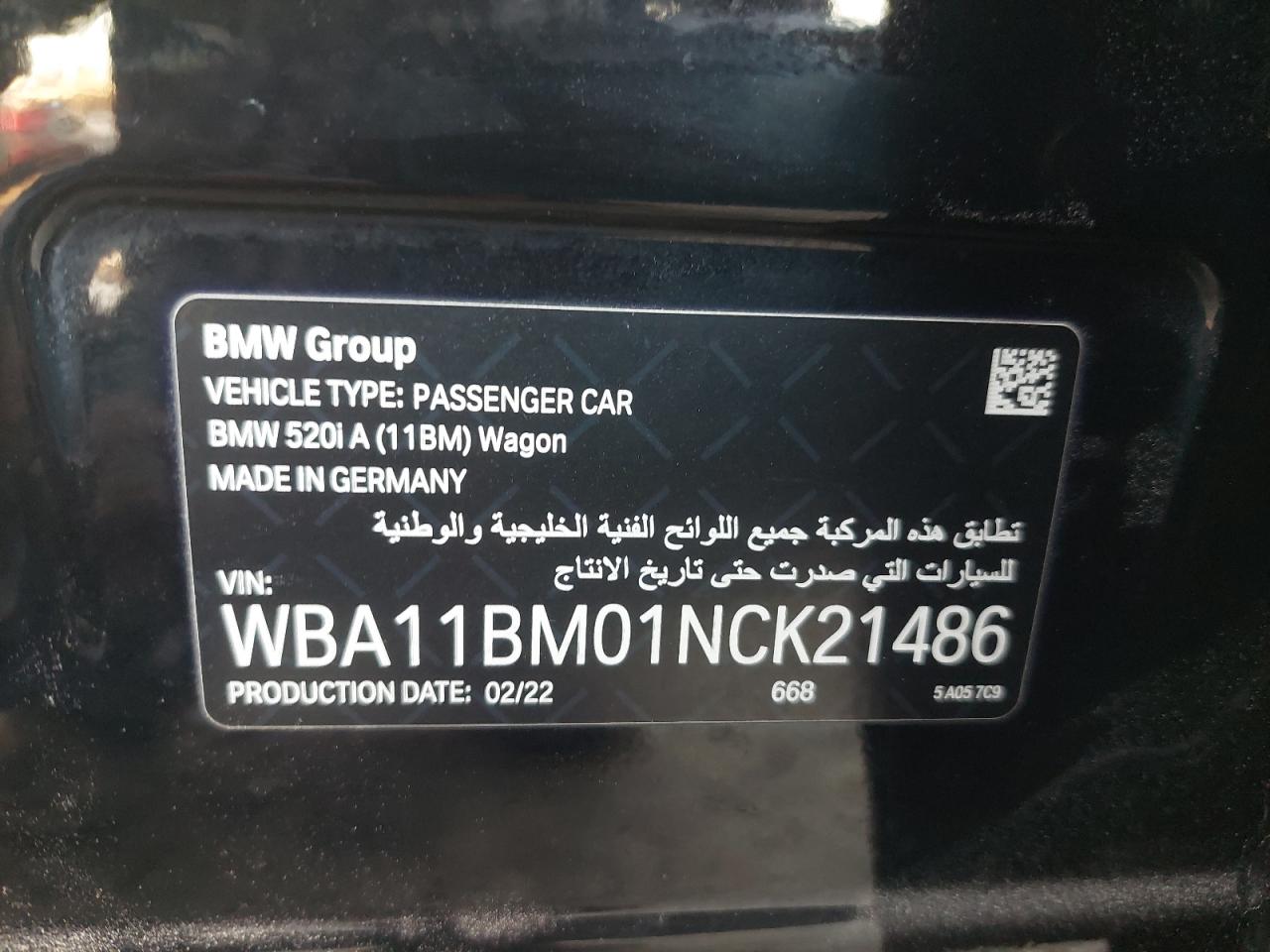 WBA11BM01NCK21486 - 2022 BMW 520I - #42266915