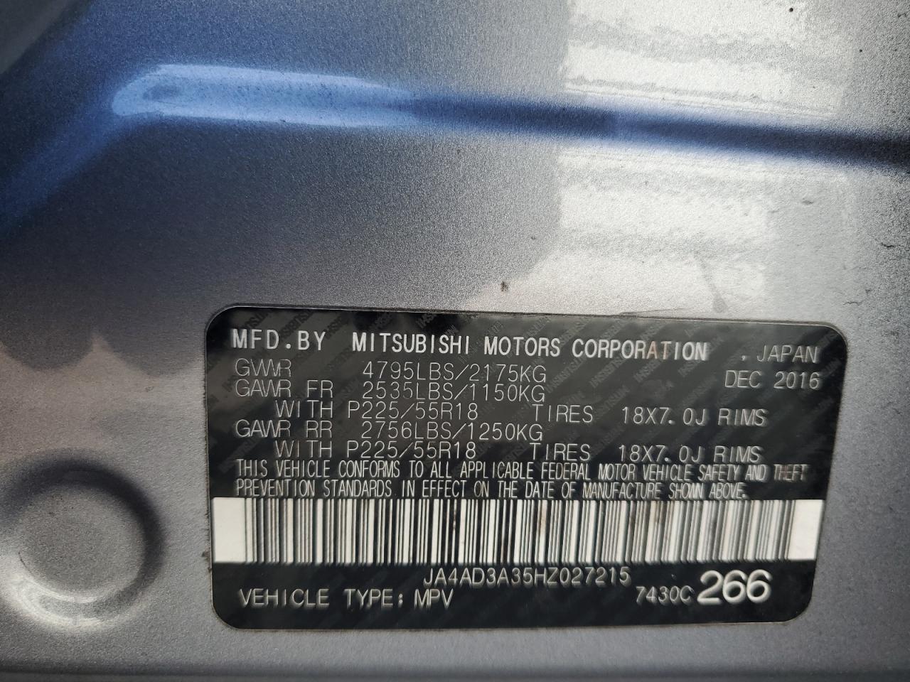 VIN JA4AD3A35HZ027215 2017 MITSUBISHI OUTLANDER no.13