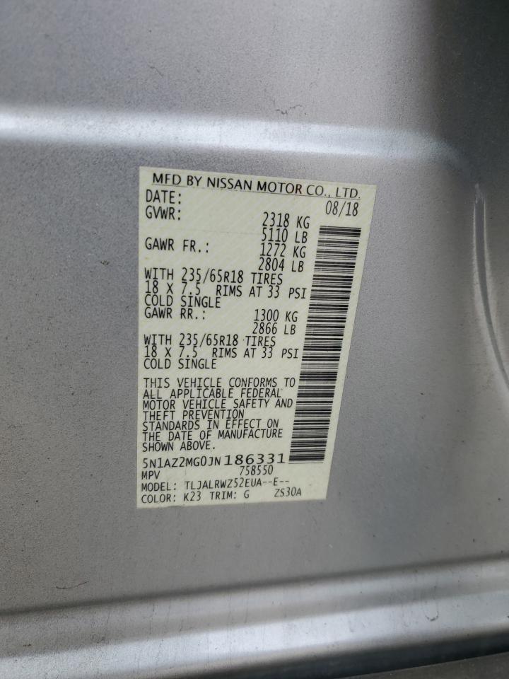 2018 Nissan Murano S VIN: 5N1AZ2MG0JN186331 Lot: 52991715