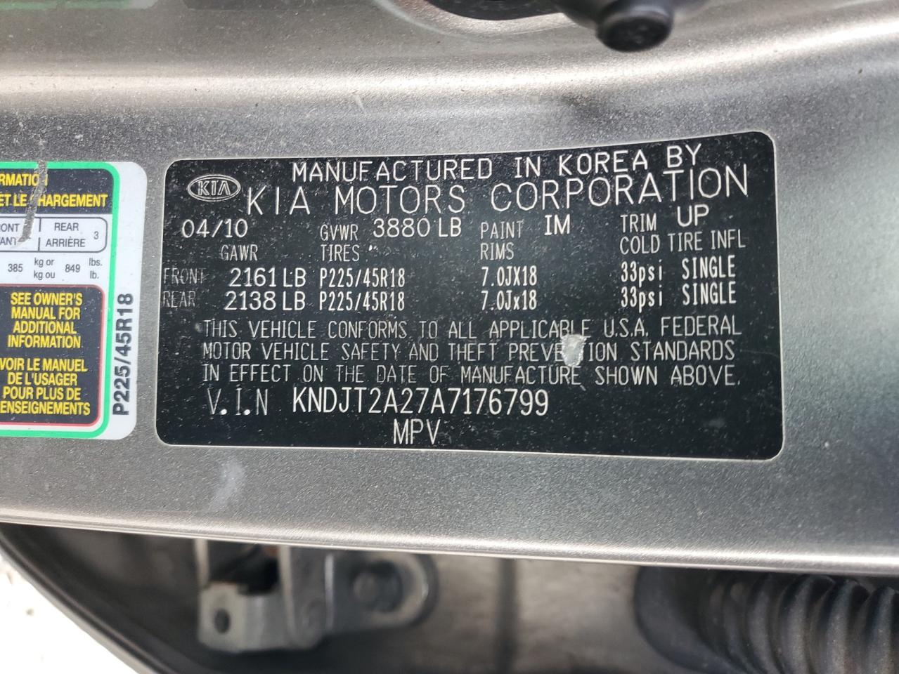 2010 Kia Soul + VIN: KNDJT2A27A7176799 Lot: 88029395