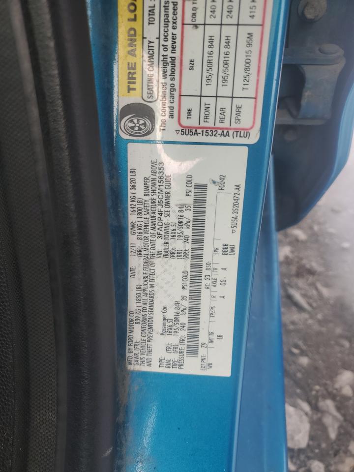 2012 Ford Fiesta Ses VIN: 3FADP4FJ5CM156353 Lot: 88508725