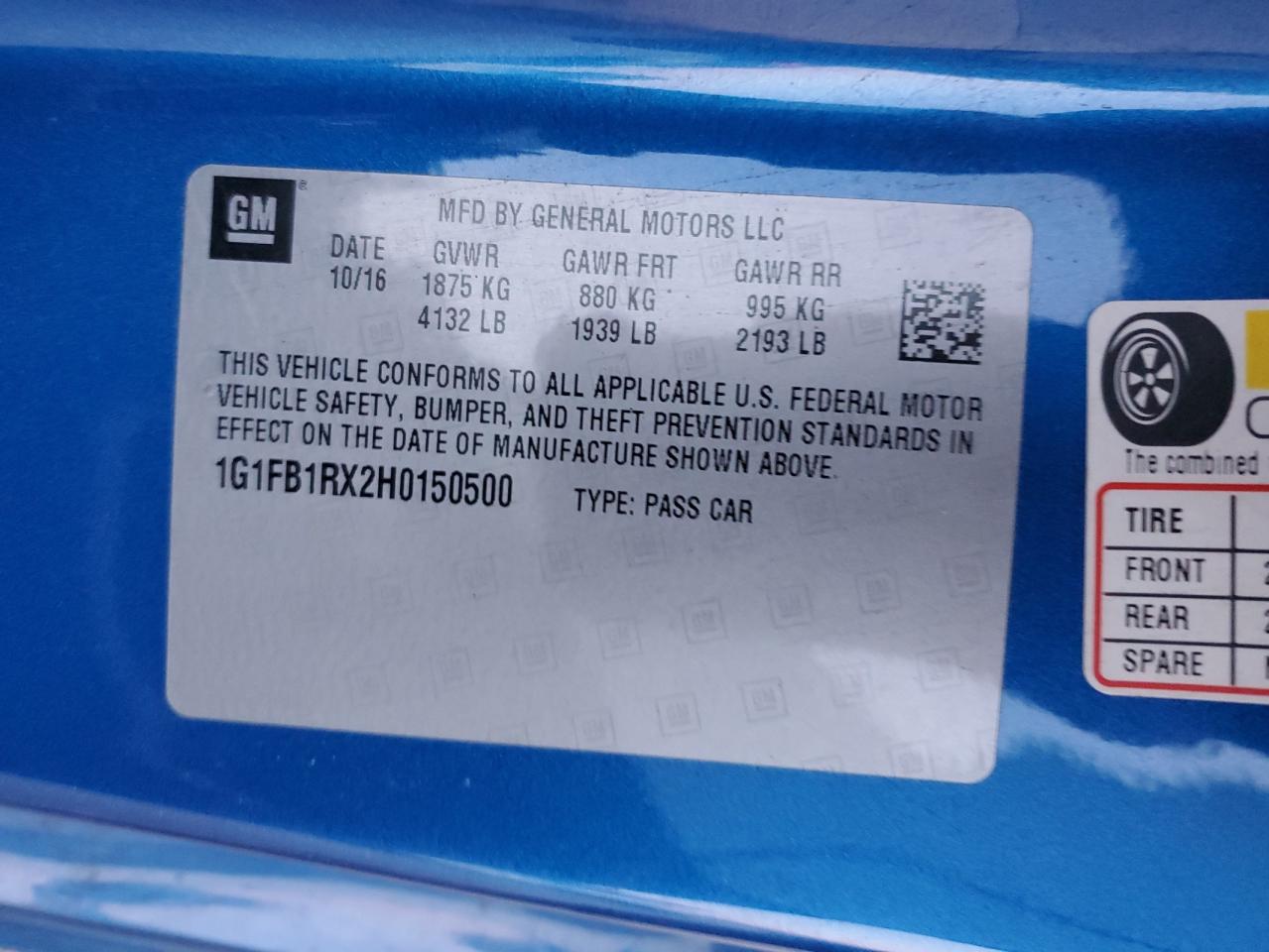 2017 Chevrolet Camaro Lt VIN: 1G1FB1RX2H0150500 Lot: 87921065