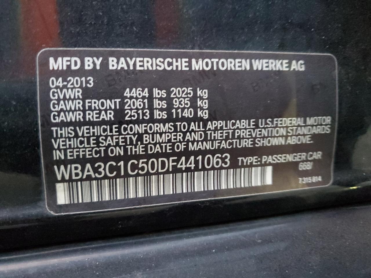 VIN WBA3C1C50DF441063 2013 BMW 3 SERIES no.12