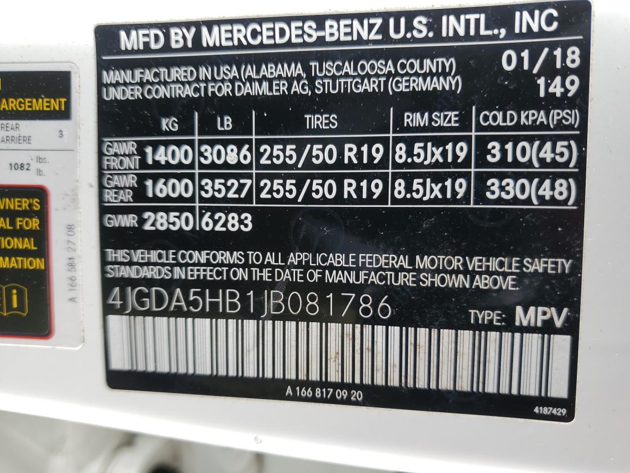 2018 Mercedes-Benz Gle 350 4Matic VIN: 4JGDA5HB1JB081786 Lot: 89086675