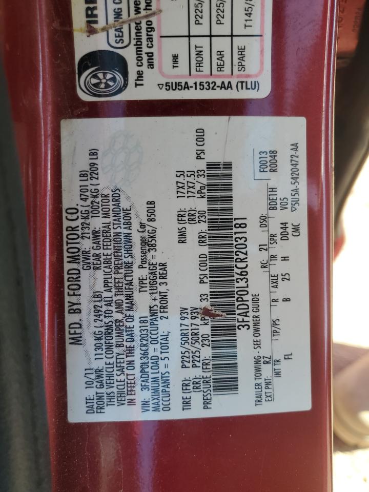 2012 Ford Fusion Hybrid VIN: 3FADP0L36CR203181 Lot: 89114065