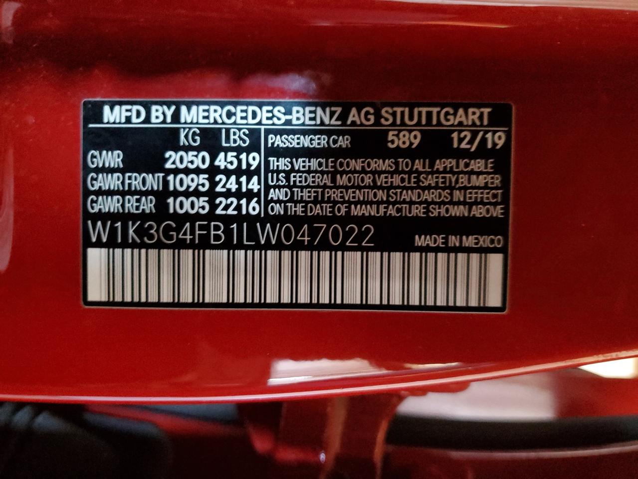 2020 Mercedes-Benz A 220 4Matic VIN: W1K3G4FB1LW047022 Lot: 42487265