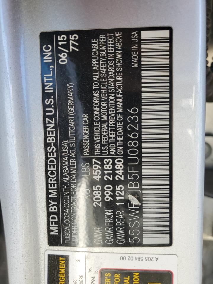 2015 Mercedes-Benz C 300 VIN: 55SWF4JB5FU086236 Lot: 63113135