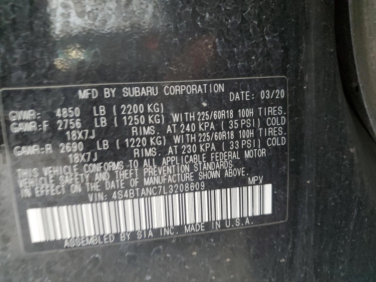 4s4btanc7l3208609 4S4BTANC7L3208609 2020 Subaru Outback Limited