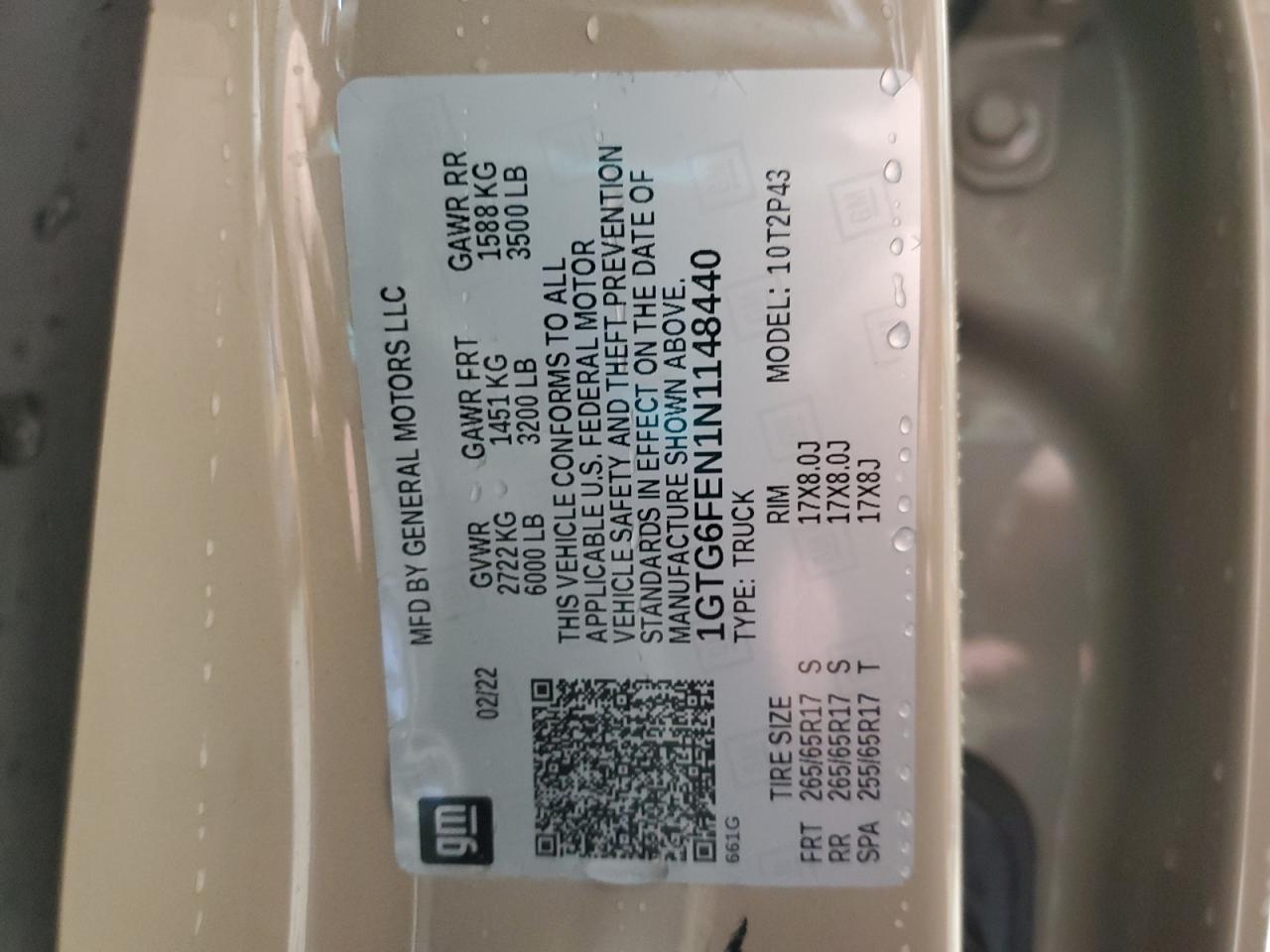 2022 GMC Canyon At4 VIN: 1GTG6FEN1N1148440 Lot: 41450215