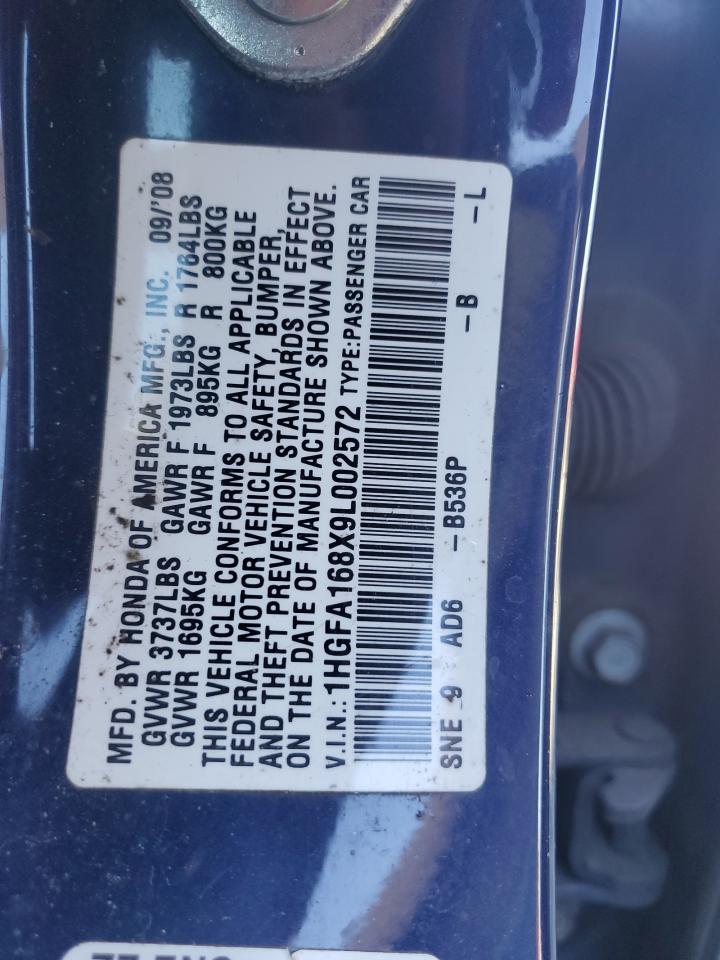 2009 Honda Civic Ex VIN: 1HGFA168X9L002572 Lot: 87580665