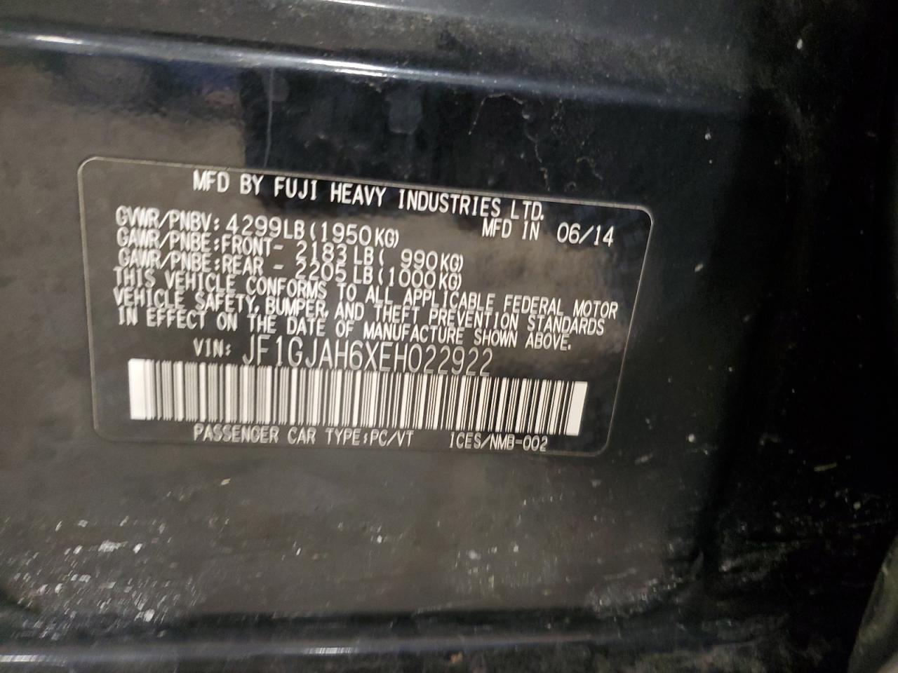 2014 Subaru Impreza Limited VIN: JF1GJAH6XEH022922 Lot: 41505565