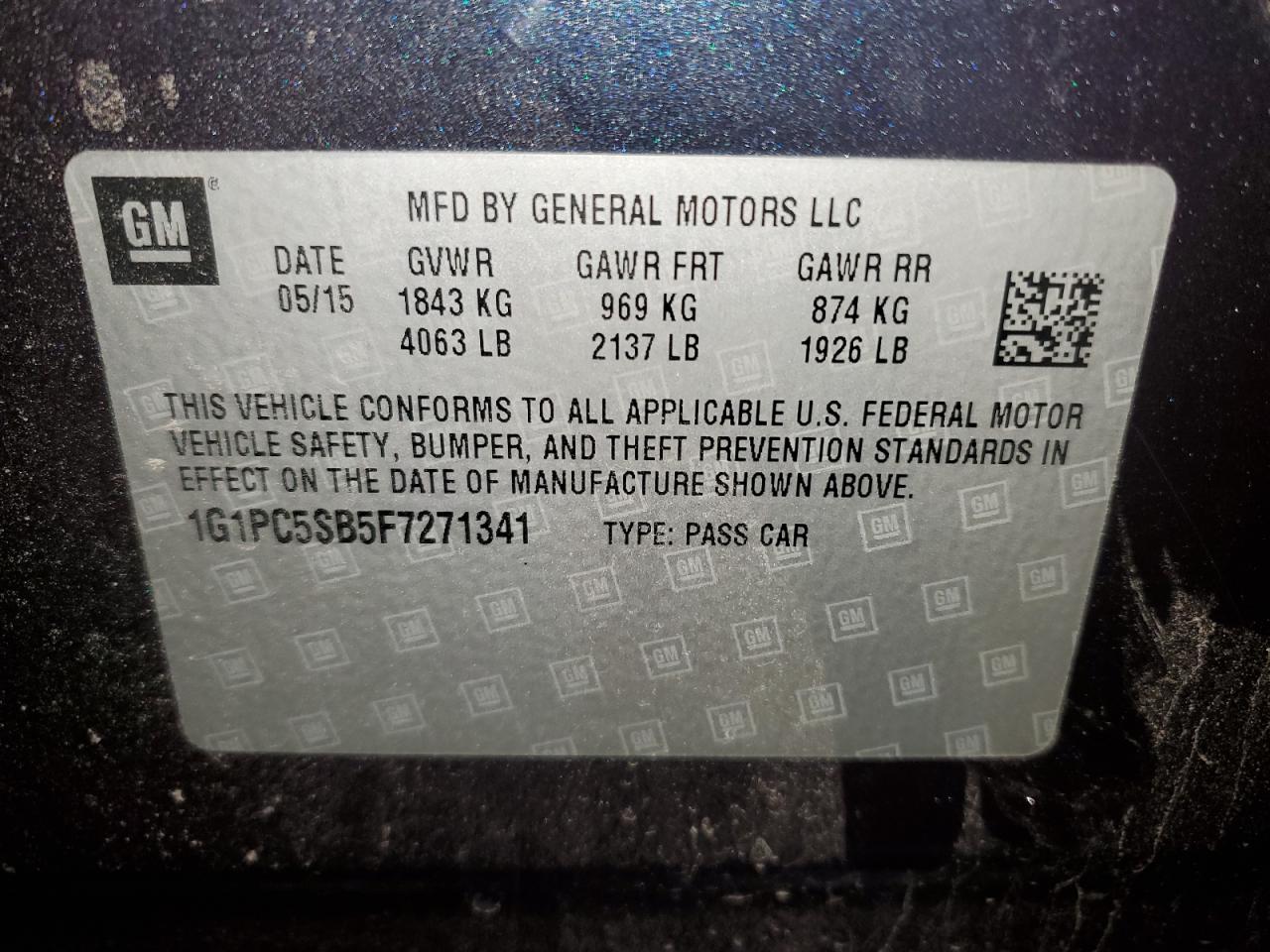 VIN 1G1PC5SB5F7271341 2015 CHEVROLET CRUZE no.12