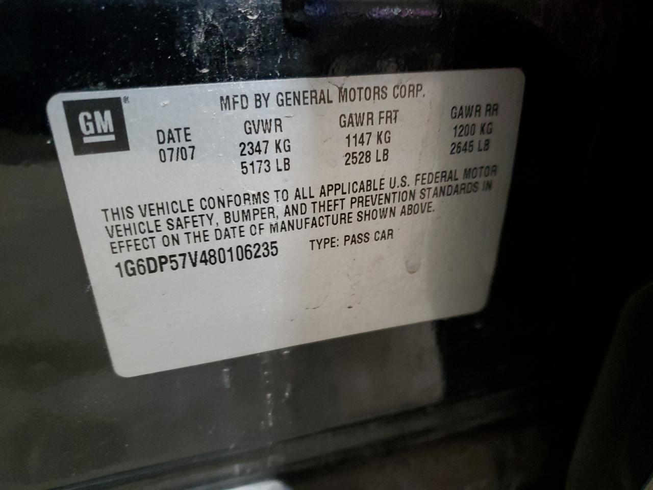 2008 Cadillac Cts Hi Feature V6 VIN: 1G6DP57V480106235 Lot: 41833945