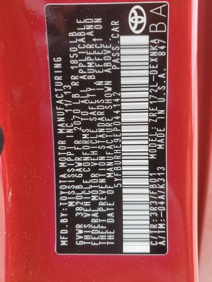 2014 Toyota Corolla L VIN: 5YFBURHE9EP044142 Lot: 88112515