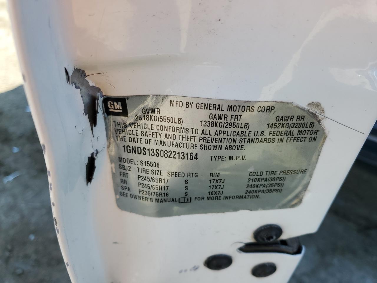 2008 Chevrolet Trailblazer Ls VIN: 1GNDS13S082213164 Lot: 42631465