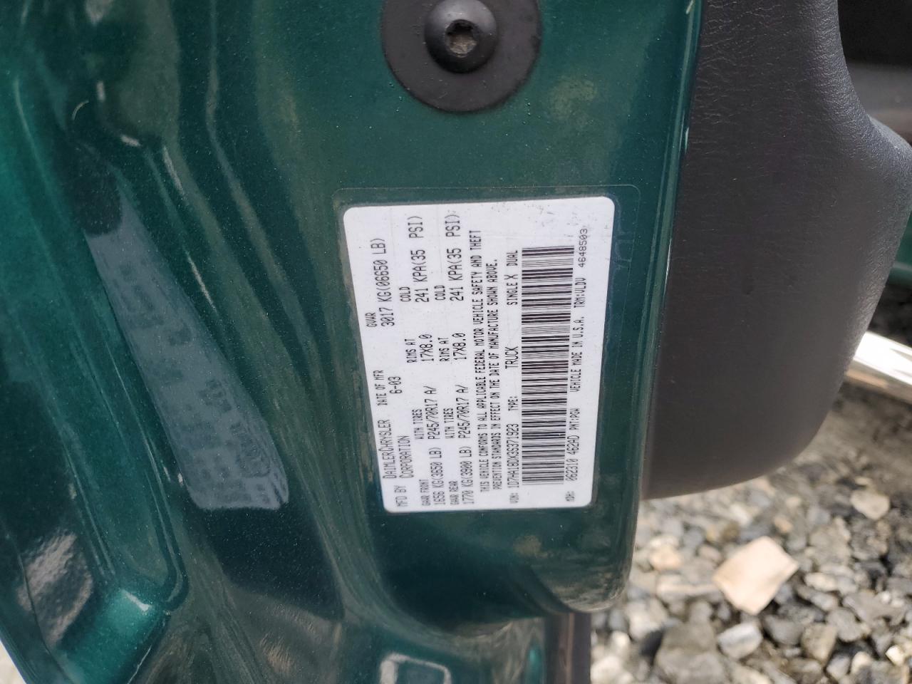 2003 Dodge Ram 1500 St VIN: 1D7HA18DX3S371923 Lot: 43449955