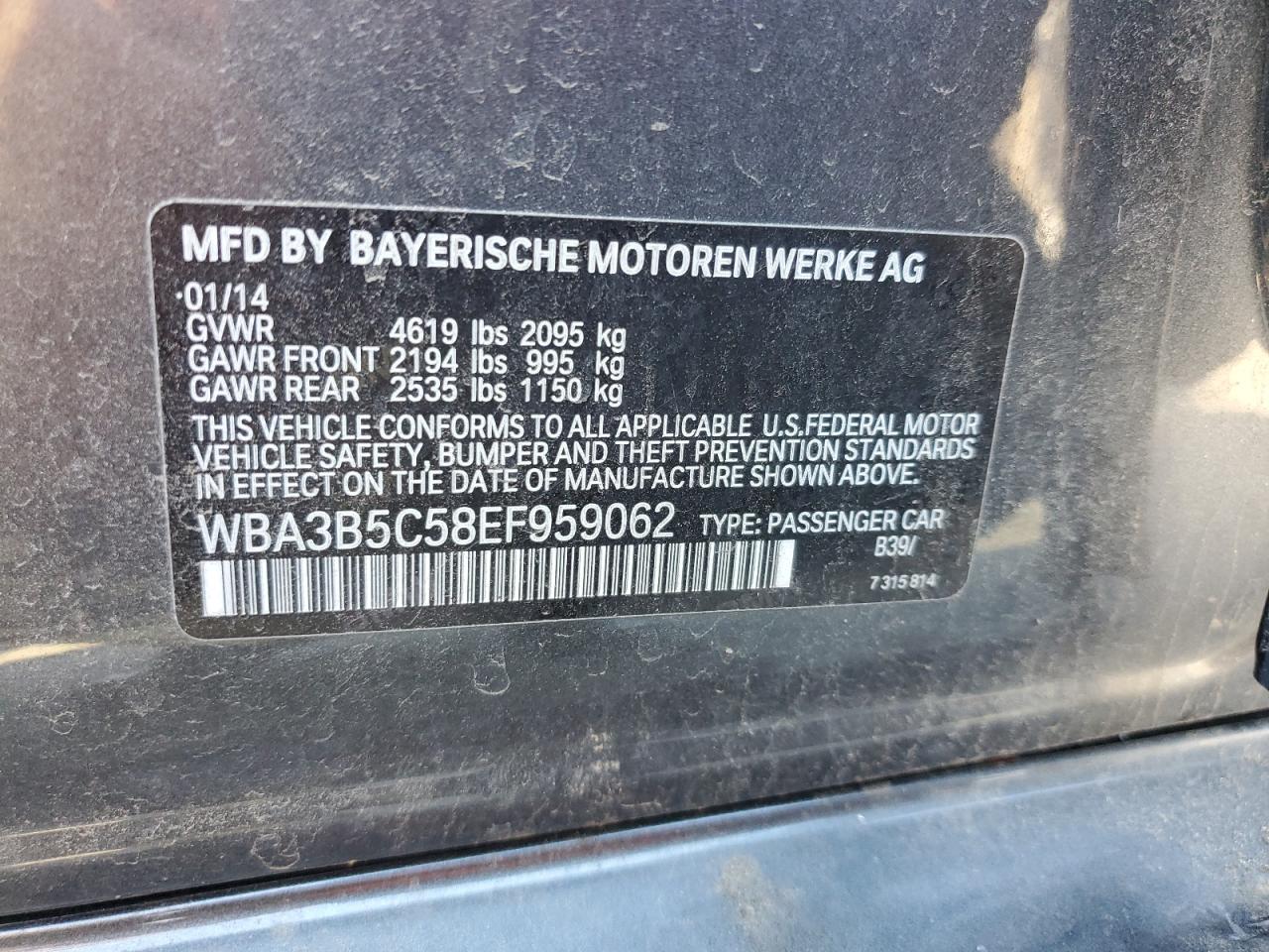 VIN WBA3B5C58EF959062 2014 BMW 3 SERIES no.12