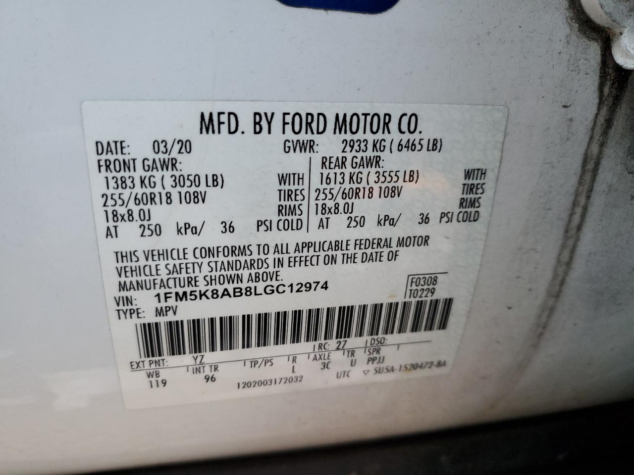 VIN 1FM5K8AB8LGC12974 2020 FORD EXPLORER no.14