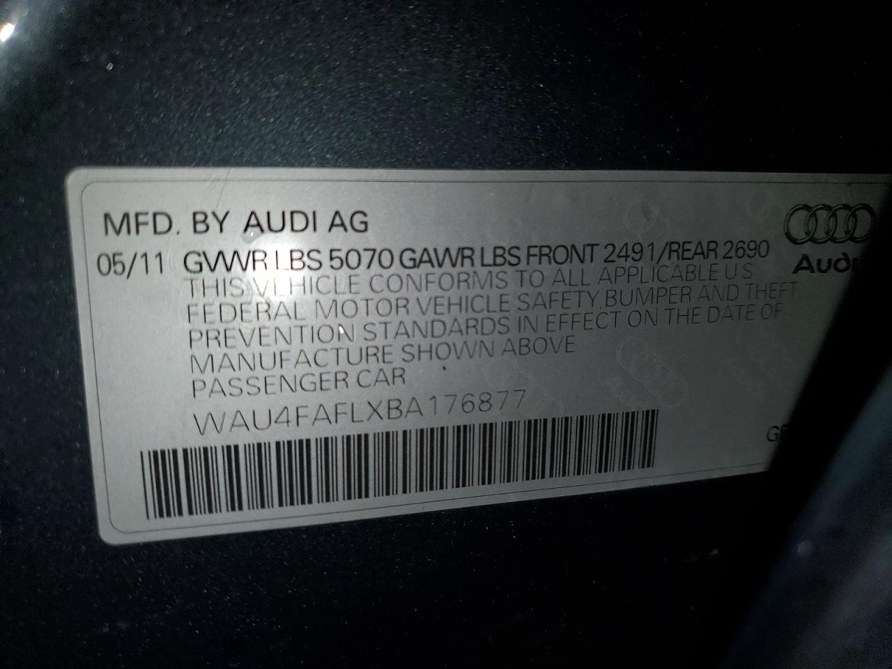 2011 Audi A4 Prestige VIN: WAU4FAFLXBA176877 Lot: 89181265