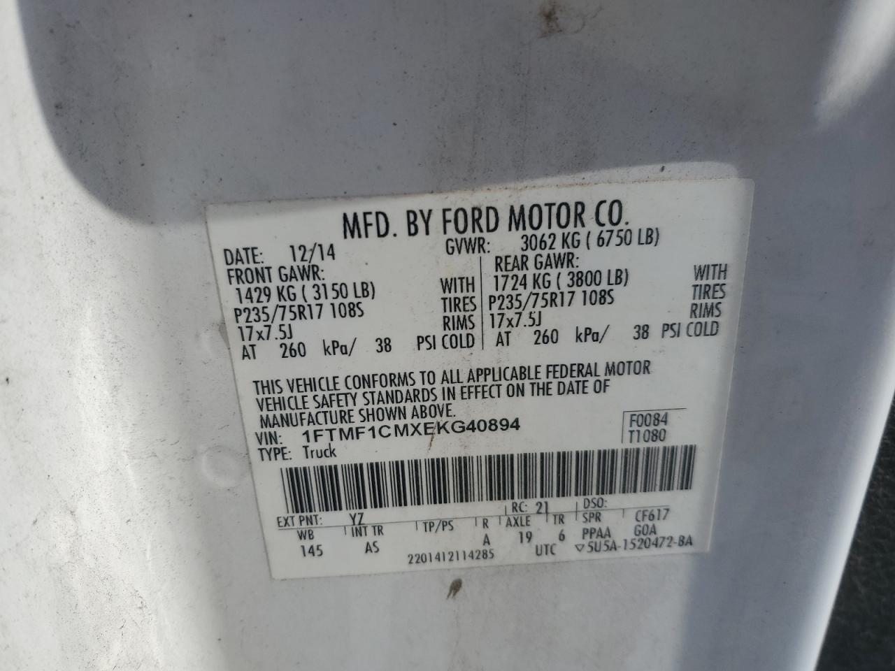 VIN 1FTMF1CMXEKG40894 2014 FORD All Models no.12