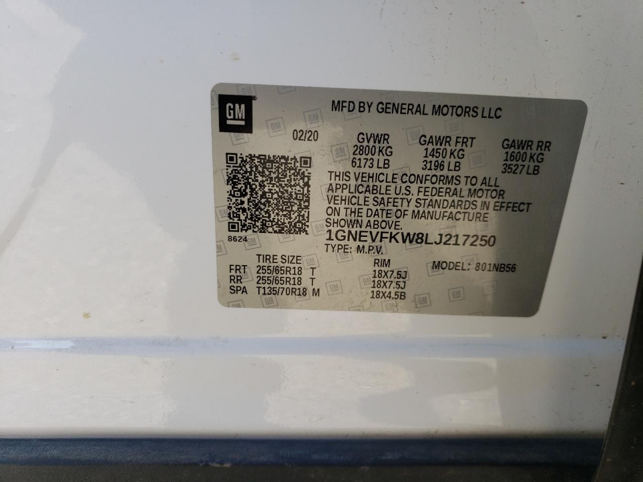 VIN 1GNEVFKW8LJ217250 2020 CHEVROLET TRAVERSE no.13