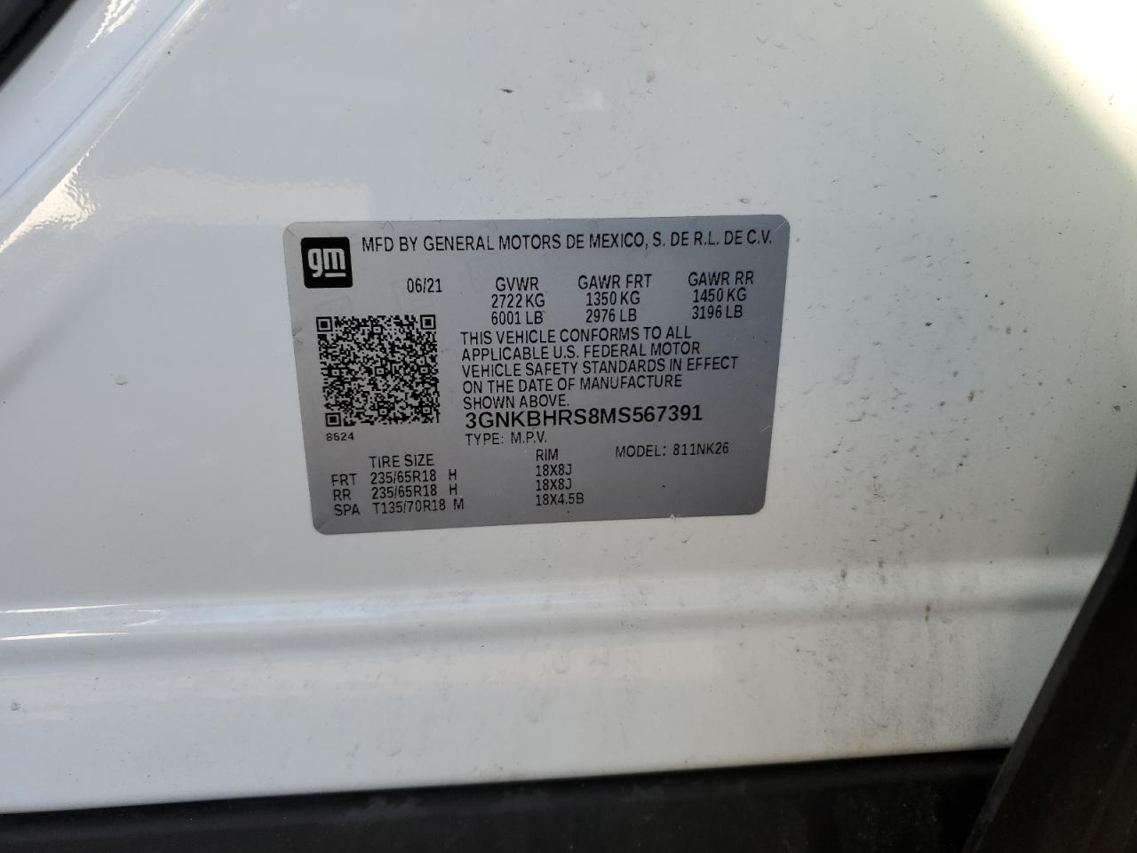 2021 Chevrolet Blazer 2Lt VIN: 3GNKBHRS8MS567391 Lot: 87674075