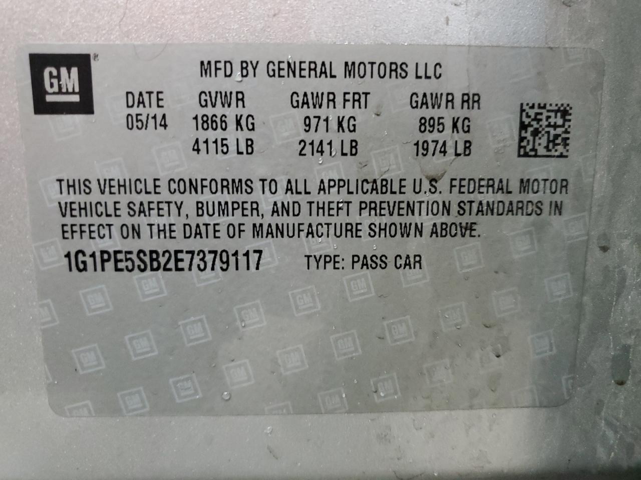 VIN 1G1PE5SB2E7379117 2014 CHEVROLET CRUZE no.12