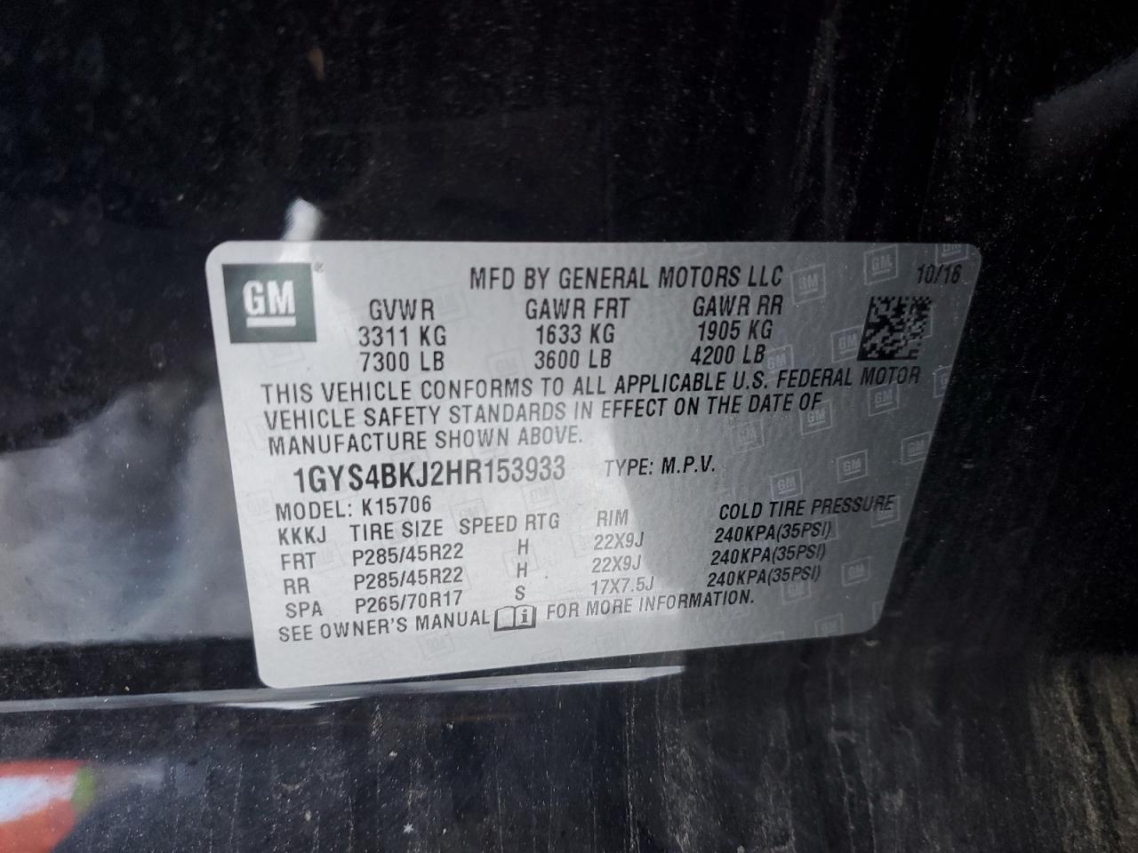 2017 Cadillac Escalade Luxury VIN: 1GYS4BKJ2HR153933 Lot: 42621915