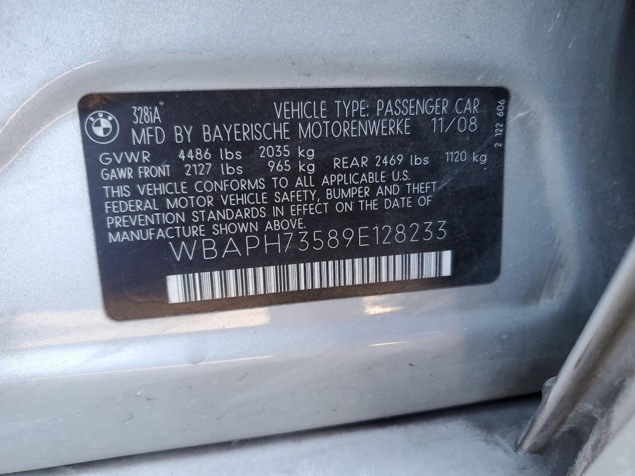2009 BMW 328 I VIN: WBAPH73589E128233 Lot: 88367785
