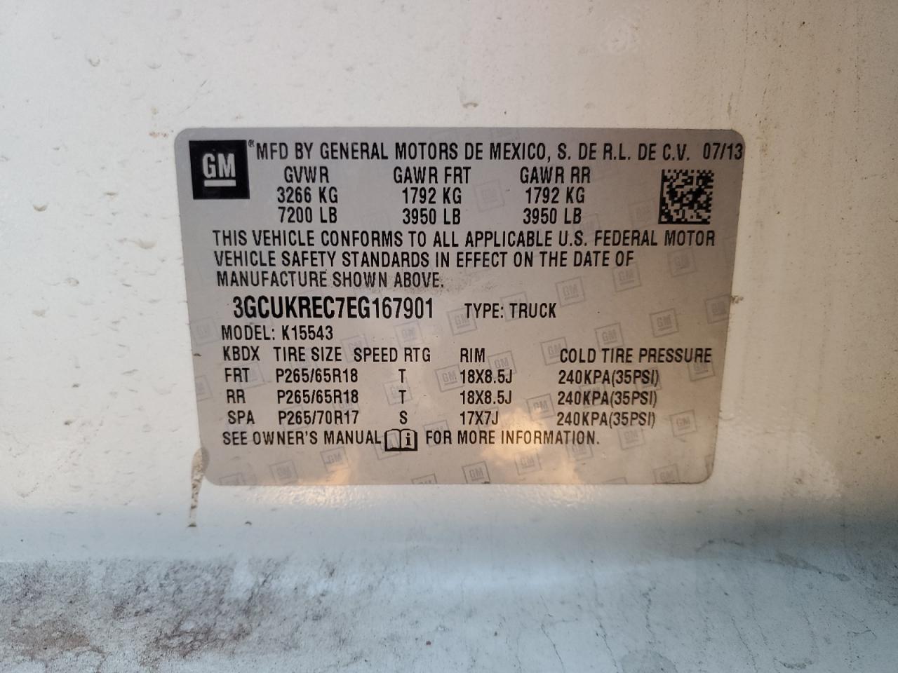 2014 Chevrolet Silverado K1500 Lt VIN: 3GCUKREC7EG167901 Lot: 87376834