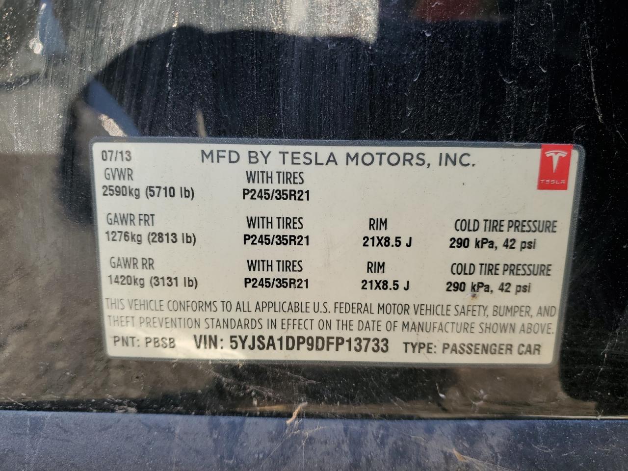 VIN 5YJSA1DP9DFP13733 2013 TESLA MODEL S no.13