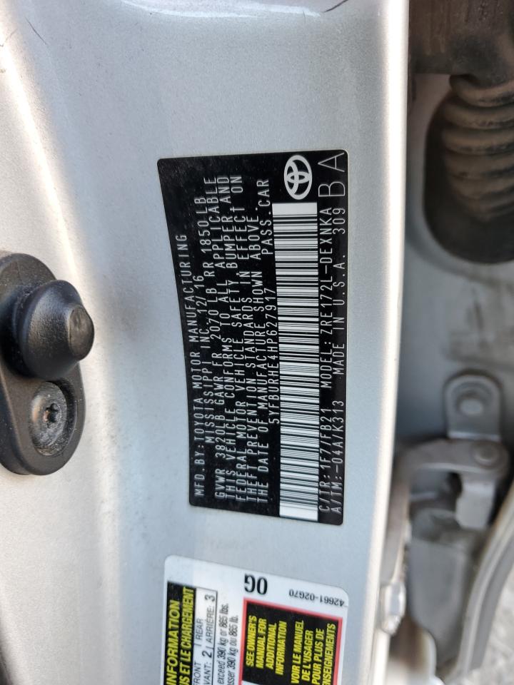 2017 Toyota Corolla L VIN: 5YFBURHE4HP627917 Lot: 88302705