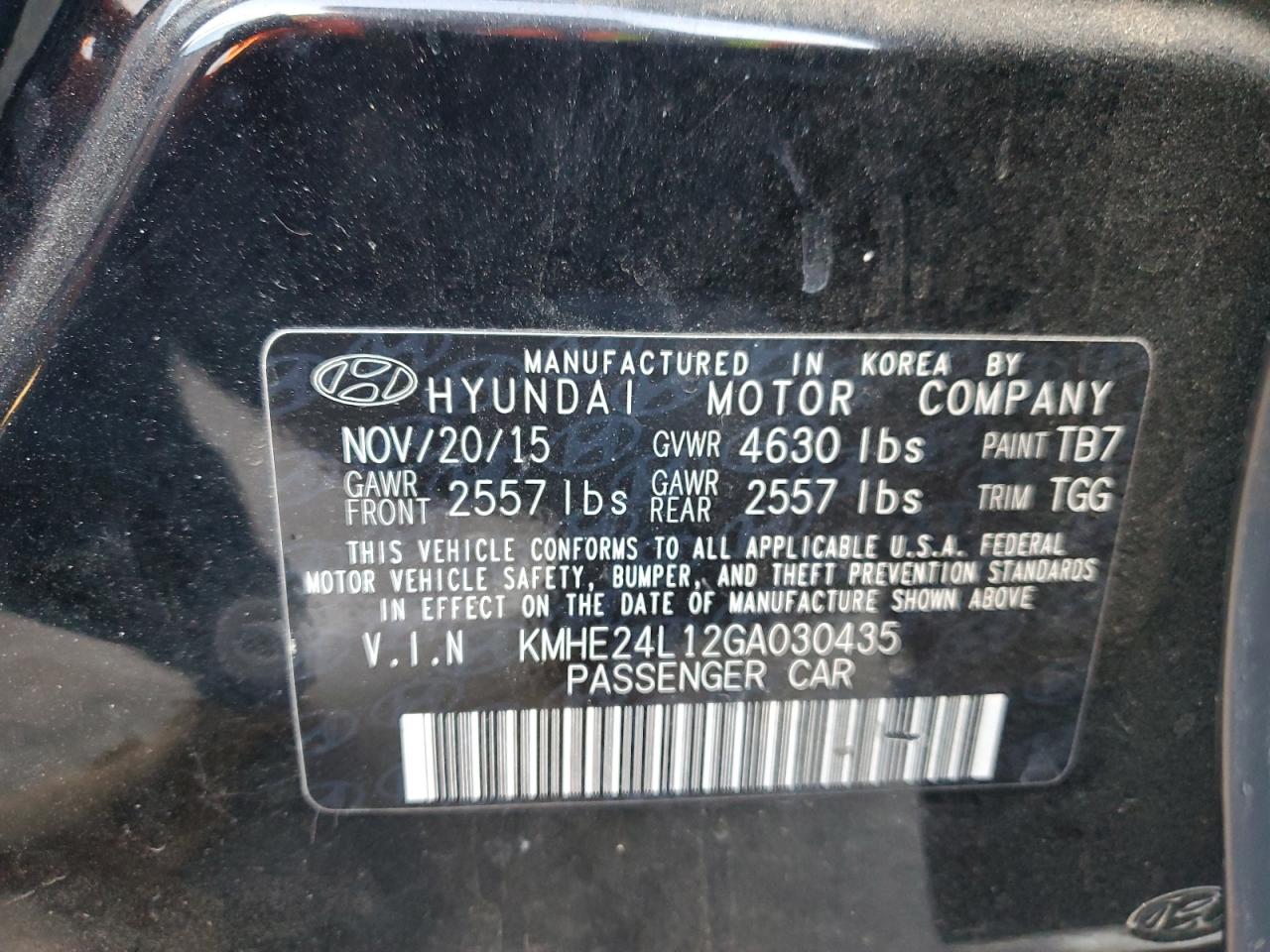 VIN KMHE24L12GA030435 2016 HYUNDAI SONATA no.12