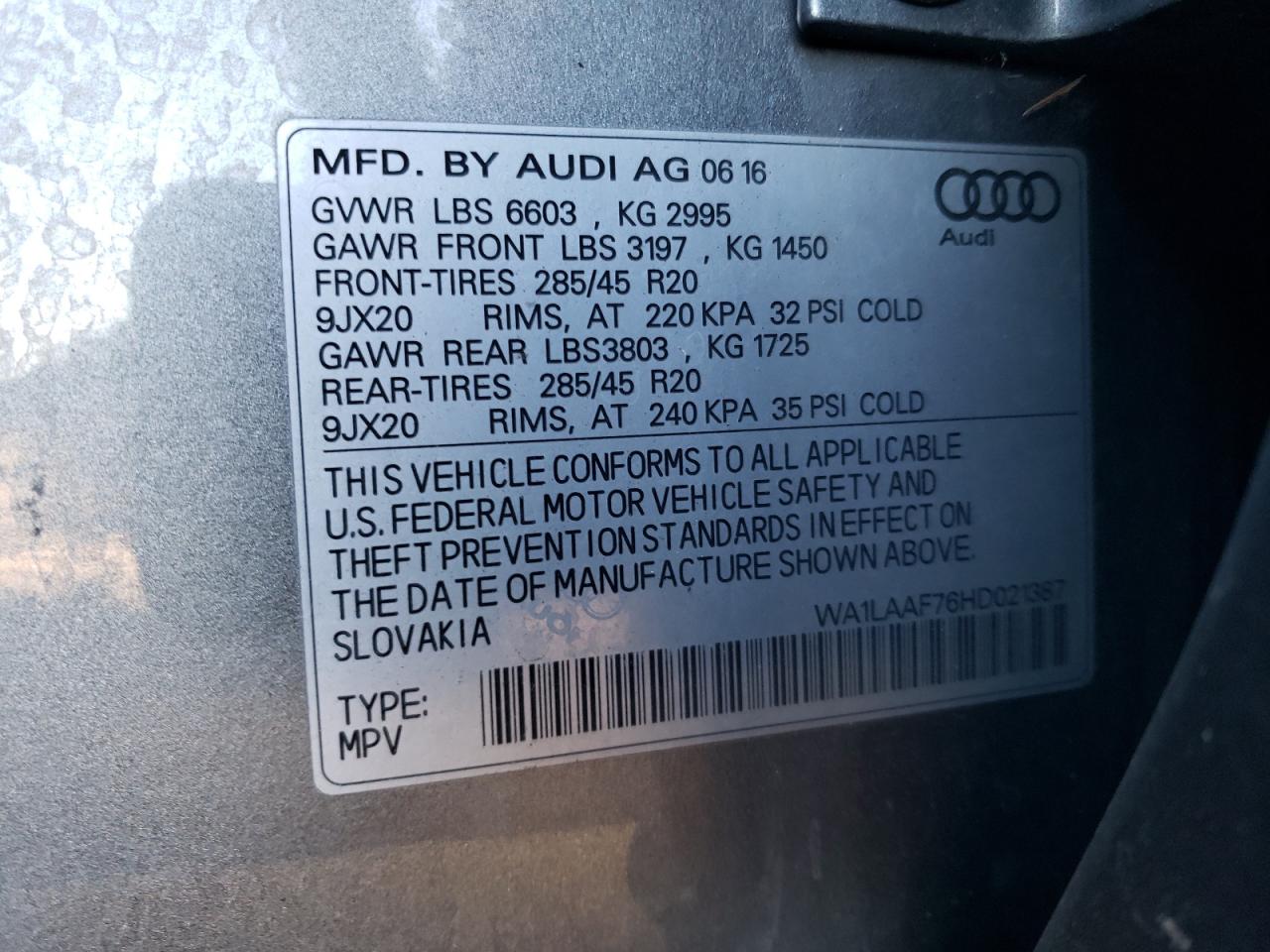 VIN WA1LAAF76HD021387 2017 AUDI Q7 no.13