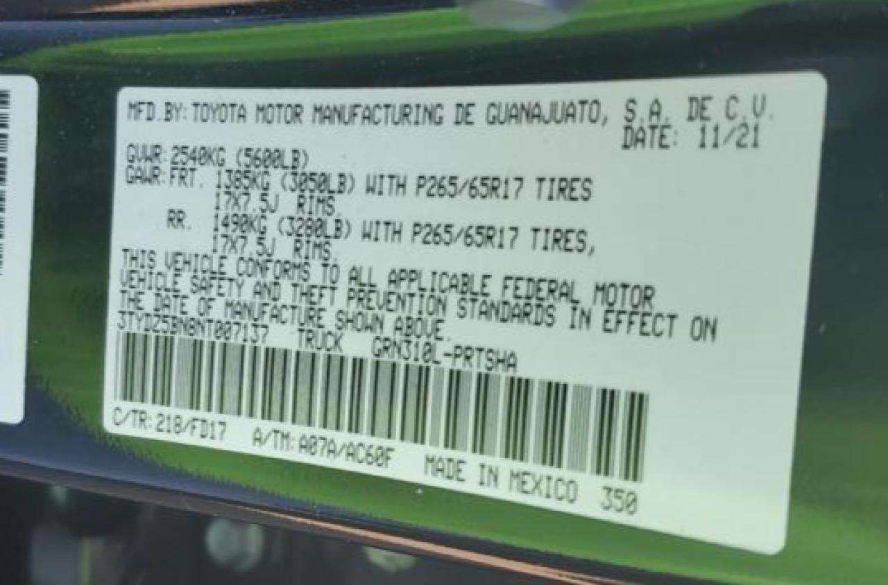 3TYDZ5BN8NT007137 TOYOTA TACOMA 2022