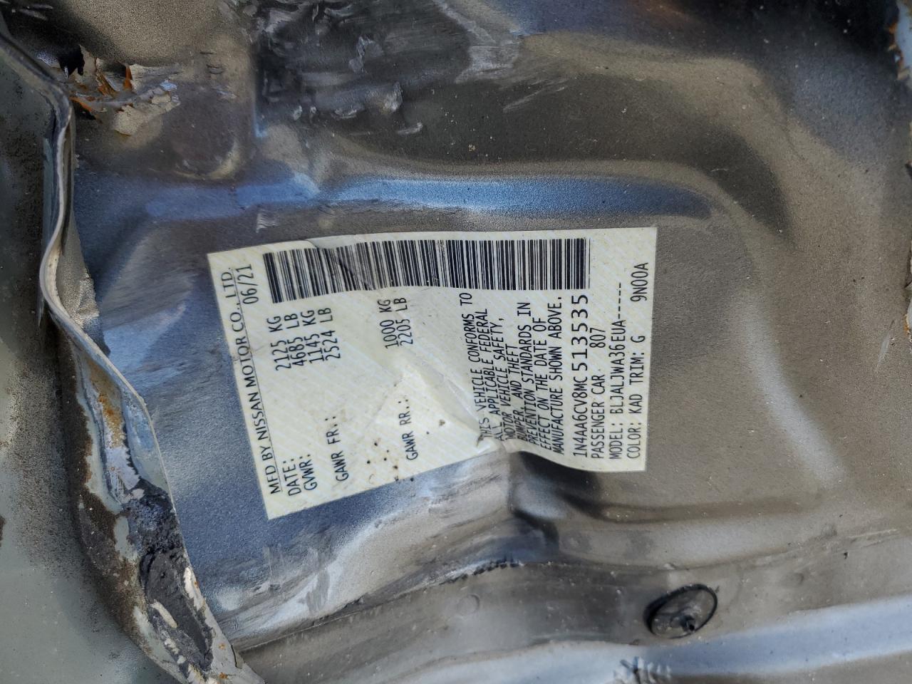 2021 Nissan Maxima Sv VIN: 1N4AA6CV8MC513535 Lot: 88092765