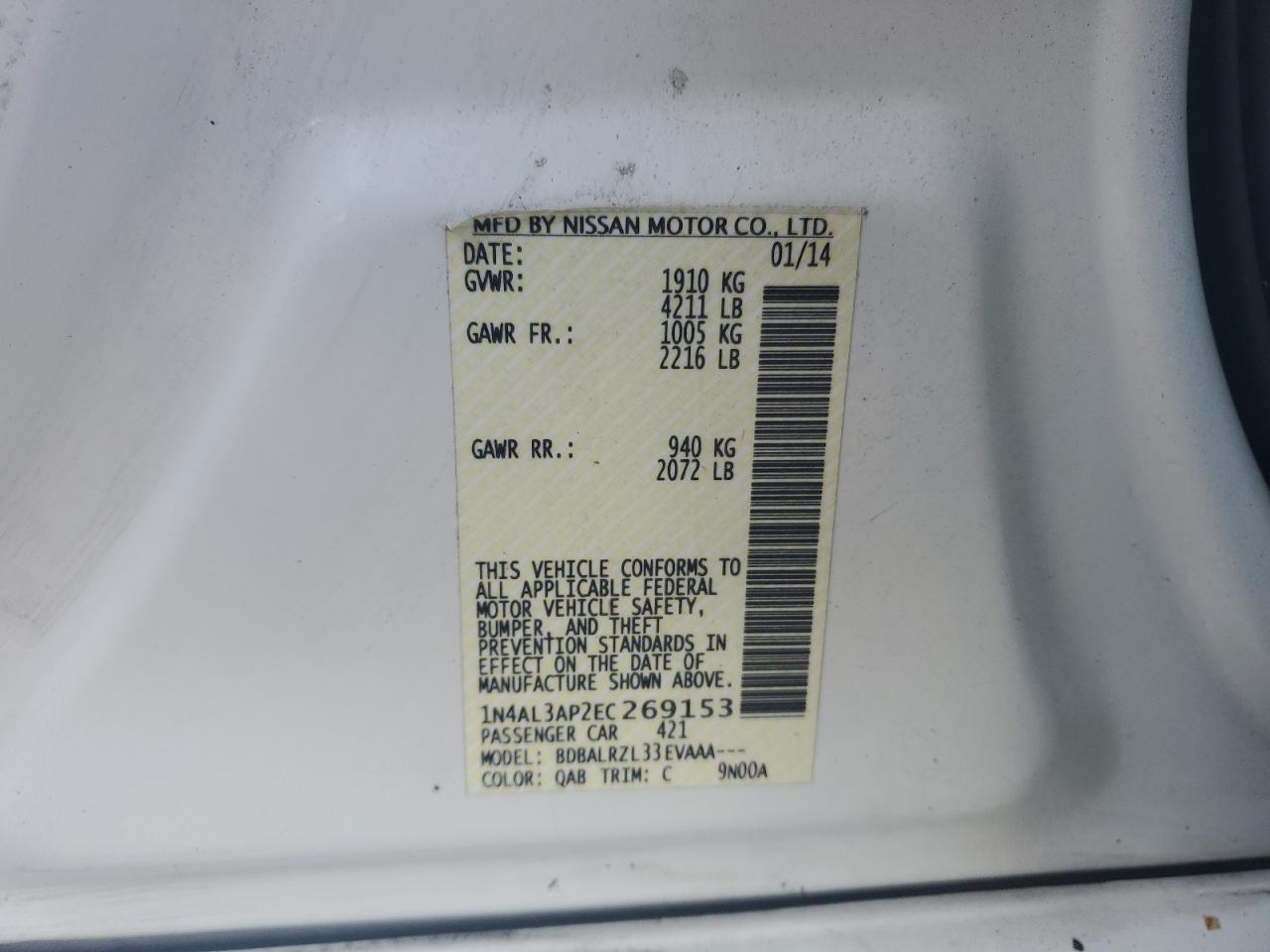 VIN 1N4AL3AP2EC269153 2014 NISSAN ALTIMA no.12